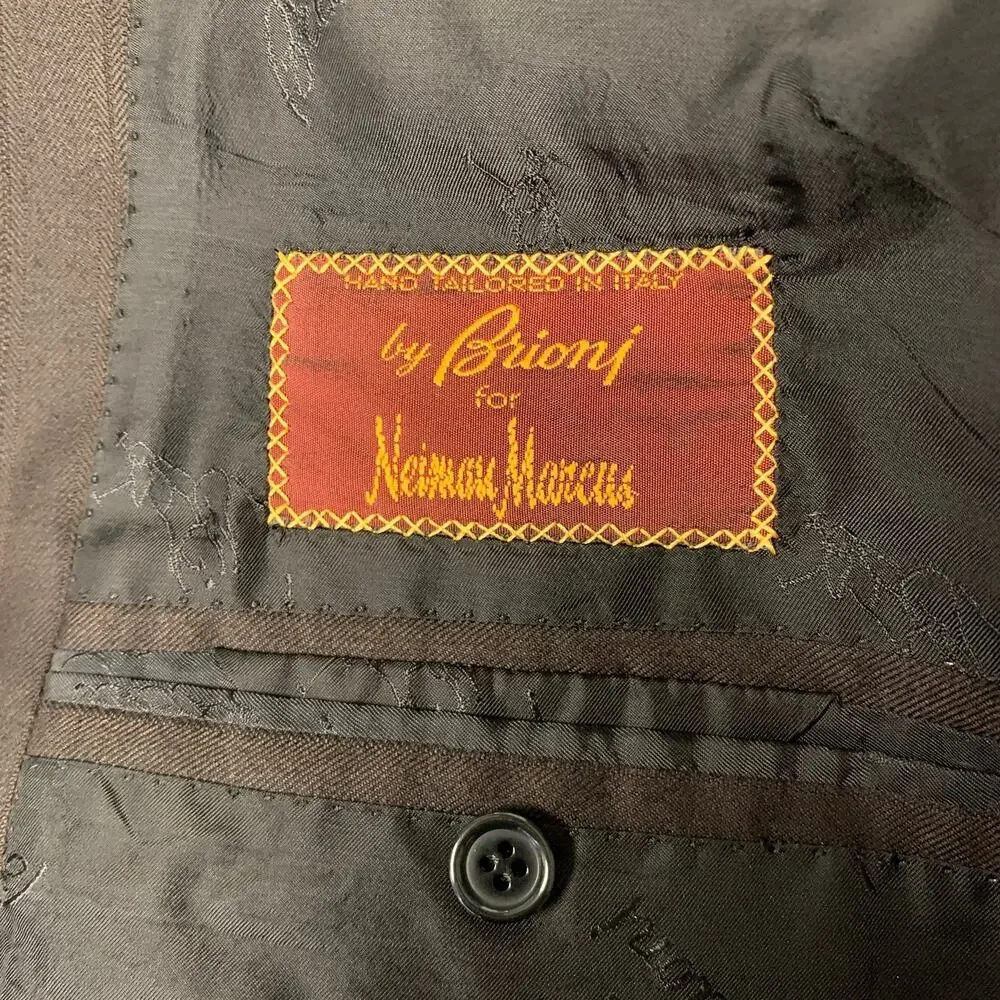 BRIONI Chest Size 46 Black Brown Stripe Wool Blend Notch Lapel Suit